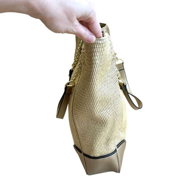 Calvin Klein raffia woven metallic tote‎ bag - Picture 5 of 16